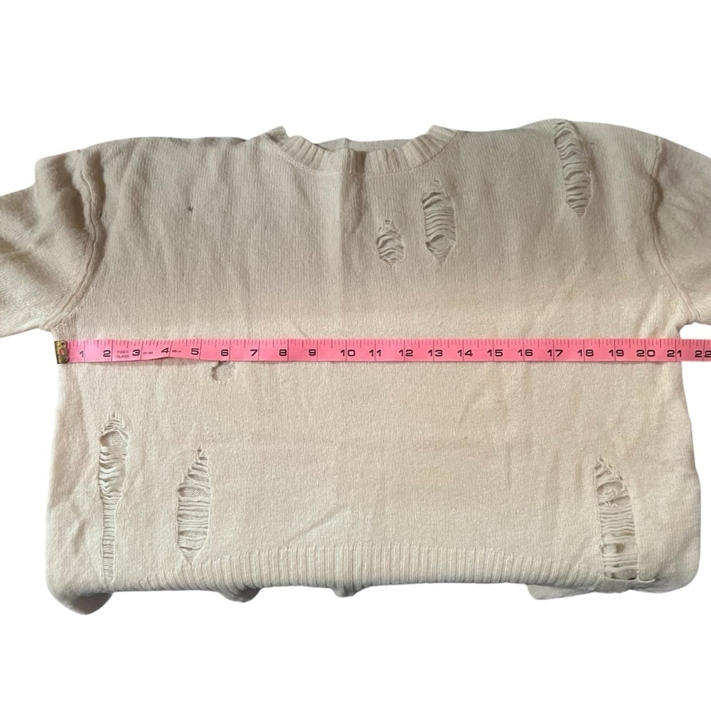 Enza Costa Cream Distressed Wool Cashmere Sweater - Picture 12 of 12